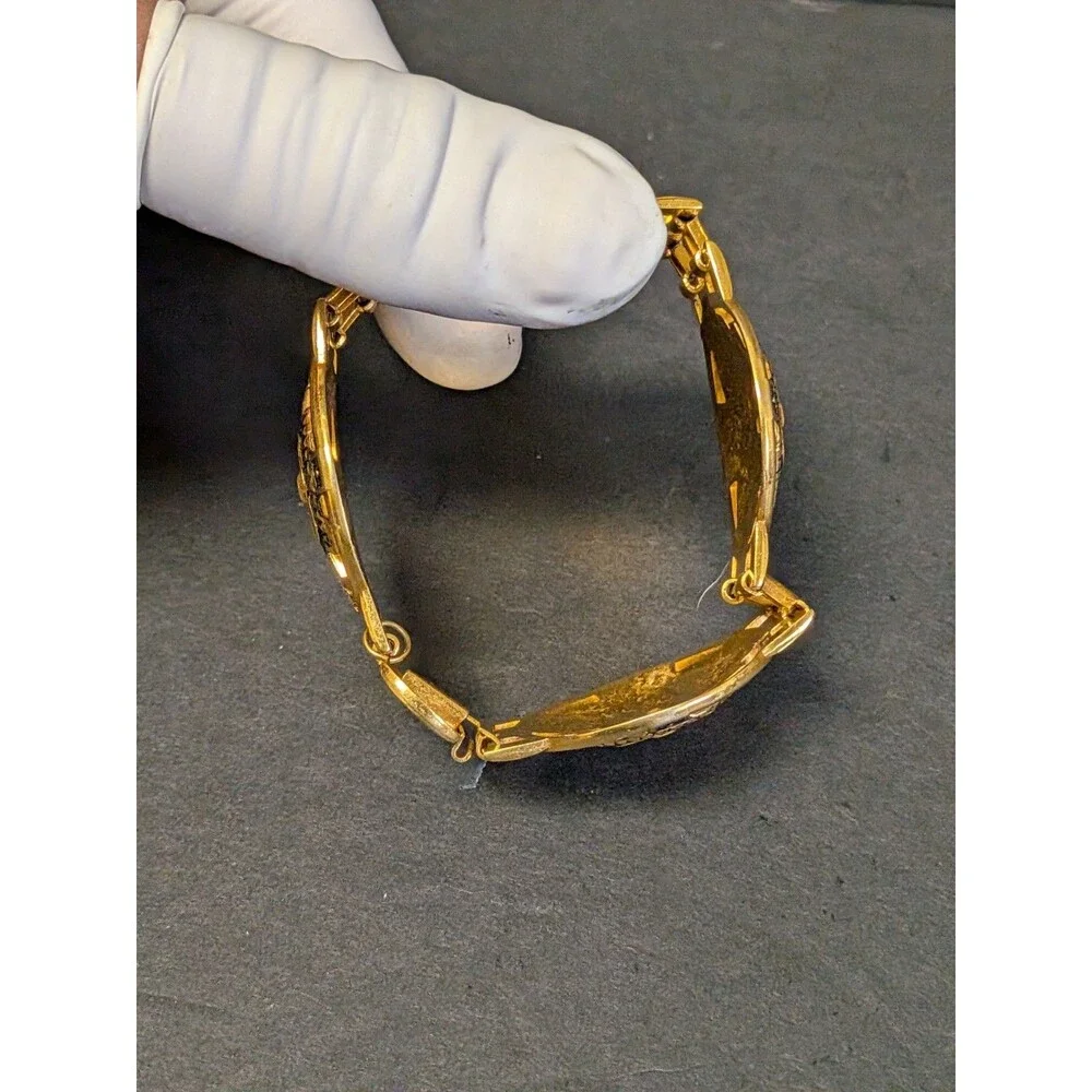 Vintage Gold Tribal Damascene Mask Bracelet 7